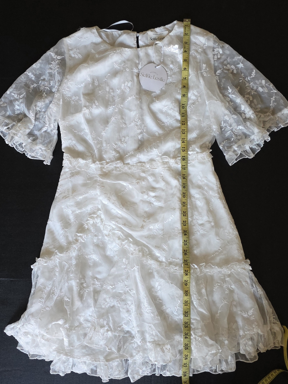 Selfie Leslie White Embroidered Organza Mini Dress Bridal Cottagecore Ruffle - Picture 5 of 8
